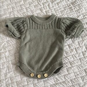 Green Knit Baby Onesie with Button Accents